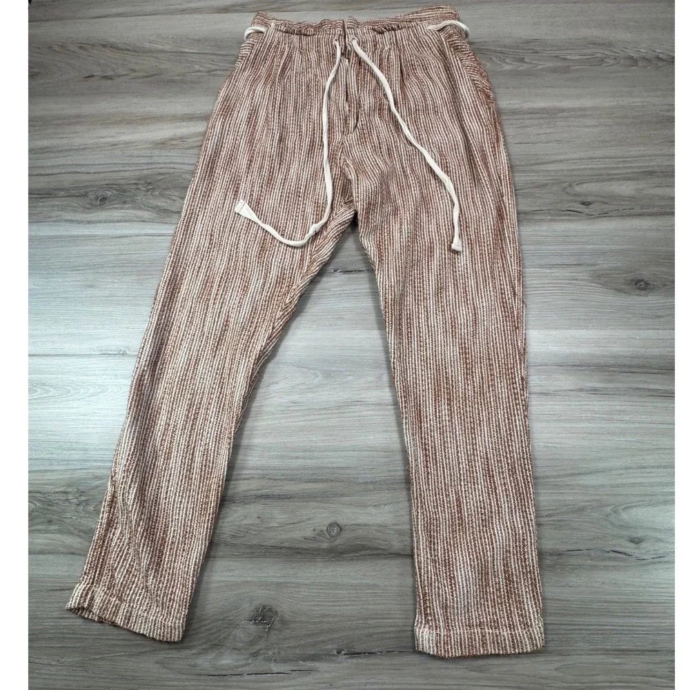 Free People Light At Sunrise‎ Pants High Rise Brown Striped Boho Lounge Size 4
